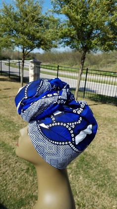 DESCRIPTION White And BlueAfrican Fabric Headwrap. This is high quality African print is 100% cotton. The edges of the Headwrap are neatly hemmed with decorative stiches. FABRIC MEASUREMENT Small Size - 11in by 54in Regular Size - 22in by 70in Extra Long Size 22in by 88in FYI - The Size on the mannequin head is a Regular Size. *If you require more than what I have listed, feel free to send me email. CARE INSTRUCTIONS:•DO NOT BLEACH•Hand wash with cold water and mild soap or Dry clean•Press with Blue Casual Headwrap One Size, Blue Casual One-size Headwrap, Blue One-size Headwrap For The Beach, Blue One Size Headwrap For Beach, Blue Headwrap For The Beach, Blue Beach Headwrap, One Size Fits Most, Blue Bohemian Headwrap One Size, Blue Headwrap For Beach, One Size Fits Most, Blue Bohemian One-size Headwrap