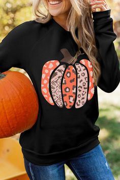 Black Halloween Pumpkin Graphic Pullover Sweatshirt Spooky Black T-shirt For Winter, Black Halloween Hoodie With Graphic Print, Casual Black Halloween Sweater, Black Long Sleeve Halloween Hoodie, Casual Black Sweater For Halloween, Black Long Sleeve Halloween Sweatshirt, Spooky Black Long Sleeve Sweater, Black Long Sleeve Sweatshirt For Halloween, Spooky Long Sleeve Black Sweater