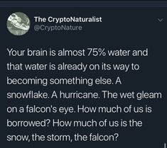 a tweet with the caption'your brain almost 75 % water and that water already on its way to becoming something else '