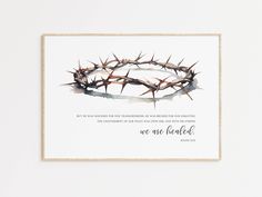 a watercolor painting of a crown of thorns with the bible verse below it