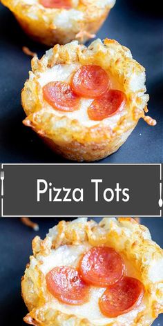 mini pizza tots with cheese and pepperoni on top are ready to be eaten