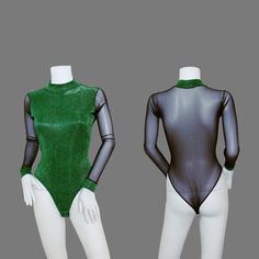 📌✂Please contact me if you would like a Custom -Made Bodysuit for your size with your measurements for an extra charge of £12.00. 💋Hand Made With Love💋 Item Specifics: Colour: Emerald Green & Black Fabric: Knit Stretch Elastane Material: Lurex  Fabric 2: Fine Knit Material 2: Mesh Fabric Stretch: Full Stretch Pattern: Textured & Transparent Size: XS(6-8) S(8-10) M(10-12) L(12-14) XL(14-16) Neckline: Turtle Neck Silhouette: Bodysuit Sleeve Length: Long Sleeve Occasion: Party, Evening, Special Fitted Green Bodysuit For Night Out, Stretch Long Sleeve Bodysuit For Costume Party, Green High Stretch Bodysuit For Party, Black Stretch Bodysuit For Costume Party, Green Fitted Bodysuit For Party, Green Stretch Bodysuit For Party, Stretch Dancewear Bodysuit For Costume Party, Fitted Black Leotard For Party, Stretch Dancewear Bodysuit For Club