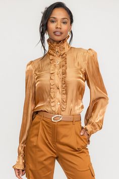 Carrington High Neck Blouse - ZETAYE High Neck Collar, High Neck Blouse, Jumpsuit Skirt, All The Way Up, Touch Of Gold, Japanese Fabric, Cargo Pant, Gold Buttons, Neck Collar