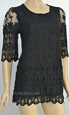 AP Expressions Blouse In Black Elegant Cotton Lace Patchwork Tops, Elegant Summer Cotton Lace Top, Elegant Cotton Lace Top For Summer, Elegant Summer Lace Top In Cotton Lace, Elegant Cotton Lace Top With Lace Collar, Elegant Cotton Lace Top, Spring Cotton Lace Blouse With Lace Work, Lace Patchwork Blouse For Spring, Spring Lace Blouse With Lace Patchwork