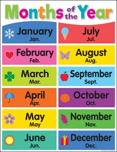 months of the year poster for kids to print out and use on their own wall