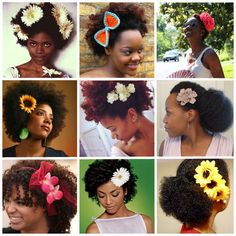 Natural Hair Flowers, Natural Hair With Accessories, Virgin Hairstyle, Afro Updo, Beautiful Natural Curly Hair, New Natural Hairstyles, Summer Hair Accessories