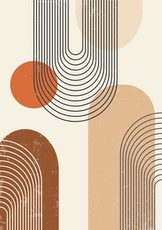 an abstract background with lines and circles in shades of orange, brown, beige and white