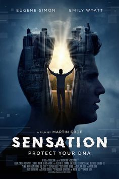 a movie poster for the film sensationation with a man standing in front of a doorway