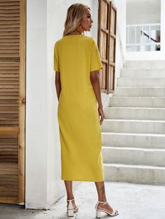 100% CottonYellow one size dress
Season: Summer
Style: Casual
Material: Cotton
Fabric: Slight Stretch
Fit Type: Regular Fit Solid Long Dresses For Day Out, Long Solid Dresses For Day Out, Longline Midi Dress For Summer, Yellow Short Sleeve Solid Midi Dress, Yellow Solid Color Maxi Dress For Spring, Casual Longline Midi Dress For Vacation, Yellow Solid Color Dress For Day Out, Casual Solid Color Longline Midi Dress, Solid Long Dresses For Daywear