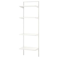 a white shelving unit with three shelves on each side and one shelf in the middle