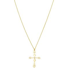 Olas d'Oro 18 Necklace - 14K Yellow Gold 1/20 Ct Diamond Fancy Cross Pendant Adj Necklace Elegant Pendant Cross Necklace With Adjustable Chain, Elegant Tarnish-resistant Cross Pendant Necklace, Elegant Sterling Silver Cross Necklace, Elegant Gold Plated Cross Pendant Necklace, Elegant Gold Plated Cross Necklace, Elegant White Gold Cross Necklace With Adjustable Chain, Elegant 14k Gold Cross Necklace With Delicate Chain, Elegant Yellow Gold Cross Necklace With Delicate Chain, Elegant Sterling Silver Cross Necklace With Delicate Chain