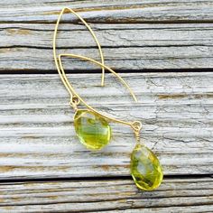 These green amethyst earrings created by Jewelry by CARMAL are made of: genuine green amethyst faceted tear drop gemstones, gold vermeil: wire and earring hook findings. These earrings measure 2 1/4 inches in length. See more dangle earrings: http://www.etsy.com/shop/jewelrybycarmal?section_id=8002052 All of our jewelry comes wrapped and ready for gift giving! We also offer free standard shipping within the United States. We accept custom orders and would love to work with you! Please see other Gold Earrings With Green Amethyst For Gift, Gold Teardrop Peridot Earrings, Amethyst Earrings Gold, Green Amethyst Earrings, Gold Vermeil Jewelry, Sugar Land, Vermeil Jewelry, Amethyst Earrings, Green Amethyst