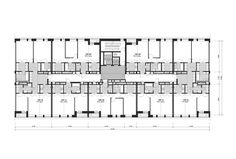 the floor plan for an office building with multiple floors and several rooms, all in black and white