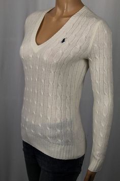 Ralph Lauren Cream V-Neck Wool Angora Sweater NWT --RALPH LAUREN SPORT-   -$125 VALUE- -MISSES SIZES- -CREAM with NAVY PONY- -CABLEKNIT THROUGHOUT- -RIBBED CUFFS AND WAISTBAND- -90% MERINO WOOL, 10% RABBIT HAIR-   XS S M L XL Underarm to Underarm 16”(40.6 cm) 17”(43.2 cm) 18”(45.7 cm) 19.5”(49.5 cm) 21”(53.3 cm) Length 23"(58.4 cm) 23.5”(59.7 cm) 24”(61 cm) 24.5”(62.2 cm) 25”(63.5 cm) THE SIZE SHOWN ISN'T NECESSARILY THE SIZE OFFERED IN THIS AUCTION! Other sizes and colors available---take a pee White Ralph Lauren Sweater For Fall, Ralph Lauren White Sweater For Fall, Ralph Lauren V-neck Casual Top, Ralph Lauren Fitted V-neck Top, Ralph Lauren Casual V-neck Top, Ralph Lauren White Winter Top, White Ralph Lauren Tops For Winter, Winter White Ralph Lauren Tops, Casual Ralph Lauren V-neck Sweater