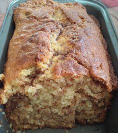 a loaf of banana bread sitting in a pan