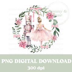 a watercolor drawing of a nutcracker and a girl in a pink dress