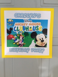 a mickey mouse club house birthday party sign