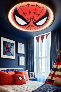 spiderman bedroom Marvel Kids Bedroom, Spider Man Bedroom Ideas, Marvel Boys Bedroom, Superhero Boys Room, Iron Man And Captain America