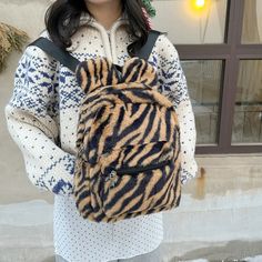 UAKISS - Fashion Hot Selling Leopard Print Women's Backpack 2024 New Large Capacity Multi Style Velvet Women's Commuting Backpack Travel Crossbody, Women's Backpack, Lipstick Bag, Crossbody Bags For Travel, Floral Bags, Zebra Stripes, Tie Design, Fashion Handbags, Womens Backpack