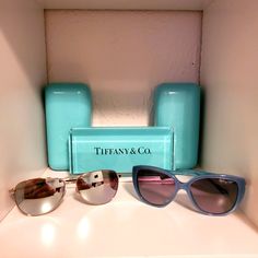 **Blue Pair Has Sold!** 2013 Limited Edition Tiffany Blue! Very Unique Glasses. Htf! They Don't Make Tiffany Blue Glasses Like This Very Often! *Make Me An Offer* Worn Metal Pair Less Than 3x. Wore The Turquoise Pair 1x. Very Gently Used. Practically Brand New. Tint On Lenses Are In Excellent Condition, However Normal Wear & Tear Is Expected. Absolutely Authentic! Purchased With My Employee Discount. (I Am A Optician) Colourpop Eyeshadow Palette, Tiffany Sunglasses, Colourpop Eyeshadow, Unique Glasses, Crystal Sunglasses, Sunglasses Box, Blue Glasses, White Sunglasses, Blue Sunglasses