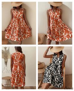 Eromis – Contemporary Sleeveless V-neck Printed Dress for Effortlessly Elegant Style – Eromis Orange V-neck Sleeveless Summer Dress, Skirt Skirt, Printed Dress, Flower Fashion, Types Of Skirts, The Flowers, Single Piece, A Line Skirt, Types Of Collars