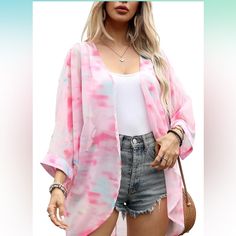 Nwt Beautiful 3/4 Batwing Sleeve Oversized Chiffon Kimono With A Curved Hemline. Sleeves Are 21” And Length Is 33”. Long T Shirt Dress, Long Tshirt Dress, Loose Kimono, Chiffon Cardigan, Chiffon Kimono, Cute Coats, Bat Sleeve, Shorts Womens, Womens Tops Summer