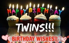 happy birthday twin cupcakes with candles on them