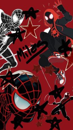 spider - man and black widow collaged together on a red background with stars