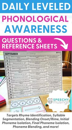 the daily leveled phonological awareness and reference sheets for students to use in their classroom