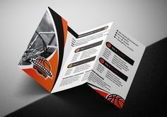 an orange and black basketball trifold brochure