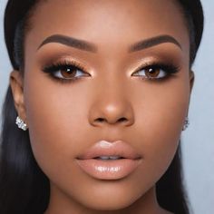 Natural Eye Makeup For Brown Skin, Natural Makeup Look For Bridesmaid, Matte Look Makeup, Black Beauty Makeup, Nude Make Up Black Woman, Combo Skin Makeup, Fall Makeup Looks For Black Women, Eye Makeup For Black Skin, Light Natural Makeup Looks