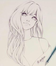 a pencil drawing of a girl with long hair