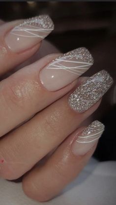 Bridal Nails Designs, Formal Nails, Valentine Nails, Silver Nail, Fancy Nails Designs, Homecoming Nails Acrylic, Her Nails, Nails Square, Glamorous Nails