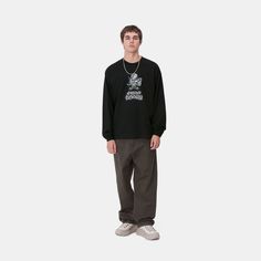 Color: Black - The L/S Drill Boy T-Shirt is made from midweight cotton jersey in a loose fit. A graphic print appears on the front. _* 100% Cotton (organic), Loose fit, Long sleeves, Graphic print Drill Boy, Boys Long Sleeve, Carhartt Wip, Boys T Shirts, Graphic Prints, Long Sleeve T Shirt, Long Sleeve Tshirt, Loose Fitting, Long Sleeves