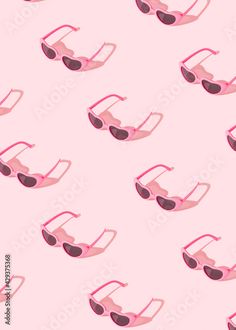 pink sunglasses with black frames on a light pink background, all over print for fabric or wallpaper