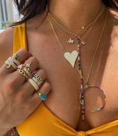 The kind of necklace you’ll never have to take off. This extra-long crystal rainbow lariat necklace seen here layers perfect with a bikini and all the jewels under the sun. 14k gold plated sterling silver Rainbow crystals Ragen Jewels, Anchor Chain, Rainbow Necklace, Stylish Rings, Dope Jewelry, Pave Ring, Jewelry Armoire, Happy Heart, Star Ring