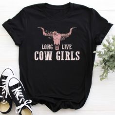 "Long Live Cowgirls Shirt, Cowgirl Sweater, Vintage Western T-shirt, Trendy tee, Cowgirl Country Shirt, Cowboy T-Shirt, Retro Cowboy Shirt How to Order * Select the shirt size & color. * Add your text/personalization request (Optional) * Select the quantity. * Please click the \"Proceed to Check Out\" button Size and Color * Unisex T-shirt * Choose your shirt size and color from Drop down menus * Runs true to size \"The price includes one side of printing. Please extra 4.99$ for printing two sid Long Live Cowgirls Shirt, Shirt Diy Ideas, Cowgirl Rhinestone, Western T Shirts, Retro Cowboy, Rhinestone Shirt, Cowboy Stuff, Rhinestone Shirts, Western Clothes