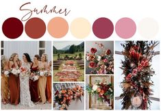 a collage of photos with different colors and flowers on them, including the bridesmaid's bouquets