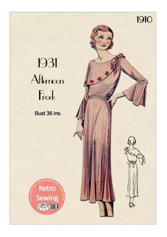 an old fashion sewing pattern for a woman's dress, with the image of a woman