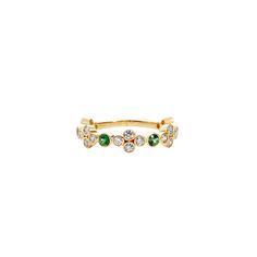 Syna Jewelry - Mogul 18K Yellow Gold Emeralds & Diamonds Band Ring | Manfredi Jewels Yellow Gold Diamond Emerald Stackable Ring, Yellow Gold Diamond Stackable Emerald Ring, Stackable Yellow Gold Emerald Ring With Diamond, Gold Multi-stone Diamond Promise Ring, Gold Stackable Emerald Ring For Wedding, Gold Cluster Promise Ring, Gold Cluster Ring With Multi-stones For Promise, Gold Multi-stone Cluster Promise Ring, Heirloom Gold Emerald Stackable Ring