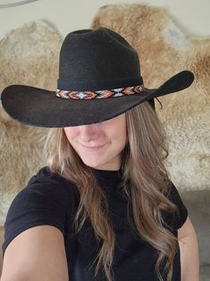 Handmade Beaded Hat Band - Etsy Adjustable Black Hat Bands For Western-themed Events, Black Adjustable Hat Band For Western-themed Events, Adjustable Orange Brimmed Hat, Adjustable Brimmed Orange Hat, Black Beaded Hat Bands For Beach, Black Beaded Hat Band For Beach, Southwestern Black Hat Bands For Country Events, Artisan Black Hat Bands For Rodeo, Traditional Handmade Black Hat Bands