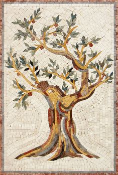 a mosaic tree with leaves and branches on it