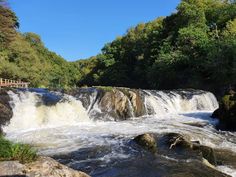 there is a waterfall that has water running down it