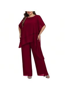 About this itemHigh quality chiffon, comfy to wearPlus size 2 pcs mother of the bride pant suit, loose fit, solid color, flowy tunic top, elastic high waist long pantSuitable for evening, party, wedding, prom, cocktailGoes well with necklaces, sandals, high heels, handbagThese pant suits will wrinkle during transportation, please wear it after ironing at low temperatureBZB Women's 2 Pcs Plus Size Mother Of The Bride Pant Suits Chiffon Asymmetric Flowy Tunic & Pant Outfit Set Burgundy Casual  Hal Dressy Pant Suits, Wedding Pants, Suits Formal, Flowy Tunic Tops, Flowy Tunic, Pant Suits, Mother Of The Bride Outfit, Pantsuits For Women, Pant Suit