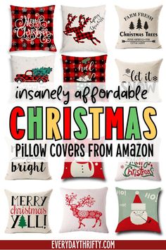 christmas pillow covers from amazon with the words insaney aforable christmas pillows