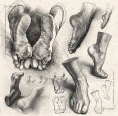 a drawing of feet and legs with different angles