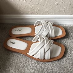 Super Cute Strappy Sandal, New With Tags! Didn’t Fit Me Quite Right, Trying To Pass On! Brand Is Crevo, Purchased From Nordstrom Rack White Casual Flip Flops With Flat Heel, Casual White Flip Flops, Nordstrom Open Toe Summer Sandals, Nordstrom Synthetic Sandals For Spring, Nordstrom Open Toe Sandals For Spring, White Adjustable Sandals For Day Out, Nordstrom Synthetic Sandals For Summer, White Strappy Summer Sandals, White Strappy Sandals With Cushioned Footbed