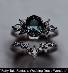 a fancy ring with an aqua blue diamond surrounded by white diamonds on the bottom and sides