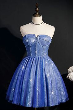 Strapless Short Blue Homecoming Dress