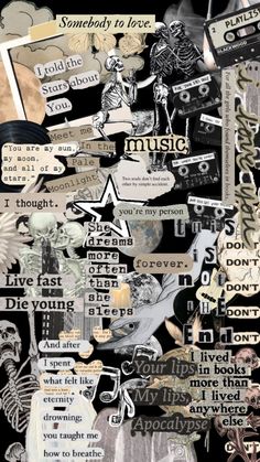 a collage of different types of stickers on a black background with words and symbols